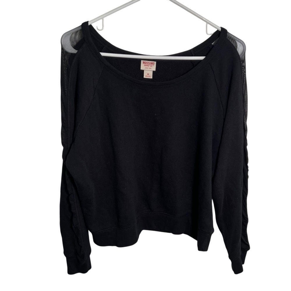 Mossimo Women's Size Medium Sweatshirt Black‎ Mesh Sleeve Scoop Neck Cotton